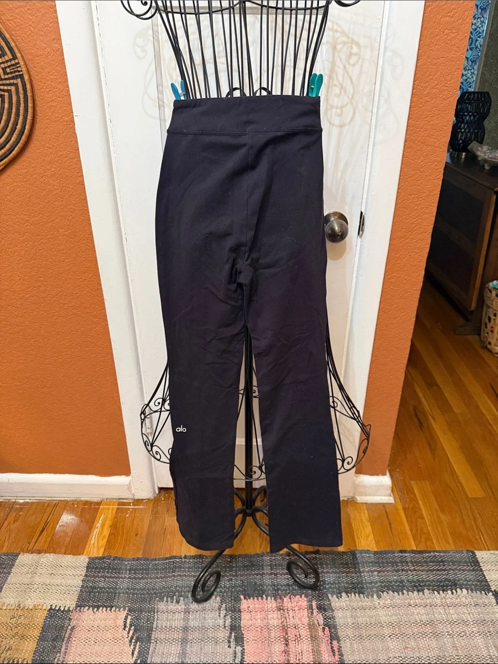 ALO Yoga Black Boot-Cut Flare Pants with Front Hem Slits
